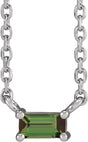 Platinum Straight Baguette Natural Green Tourmaline Solitaire Necklace
