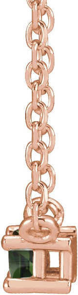 14K Gold Straight Baguette Natural Green Tourmaline Solitaire Necklace - Rose Gold - view 2