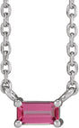 Platinum Straight Baguette Natural Pink Tourmaline Solitaire Necklace