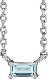 14K Gold Straight Baguette Natural Sky Blue Topaz Solitaire Necklace - White Gold