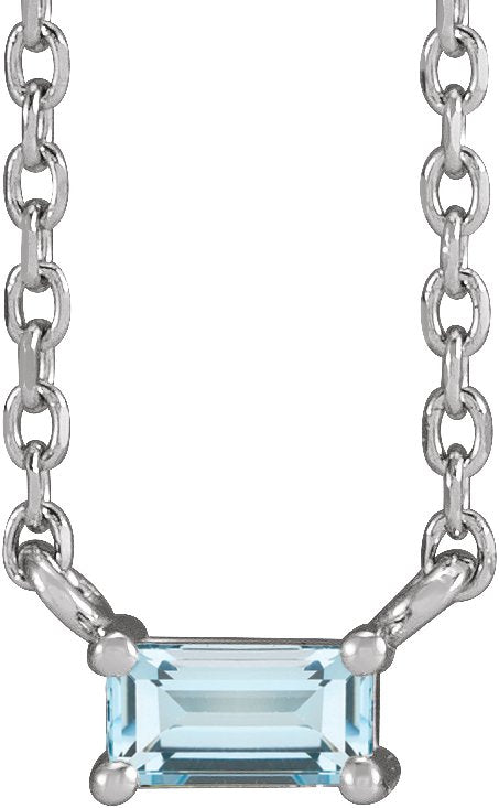 14K Gold Straight Baguette Natural Sky Blue Topaz Solitaire Necklace - White Gold