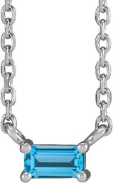 14K Gold Straight Baguette Natural Swiss Blue Topaz Solitaire Necklace - White Gold