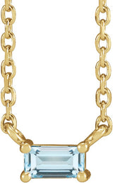 14K Gold Straight Baguette Natural Sky Blue Topaz Solitaire Necklace - Yellow Gold