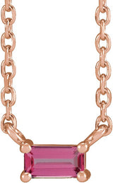 14K Gold Straight Baguette Natural Pink Tourmaline Solitaire Necklace - Rose Gold