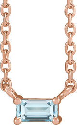 14K Gold Straight Baguette Natural Sky Blue Topaz Solitaire Necklace - Rose Gold