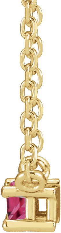 14K Gold Straight Baguette Natural Pink Tourmaline Solitaire Necklace - Yellow Gold - view 2