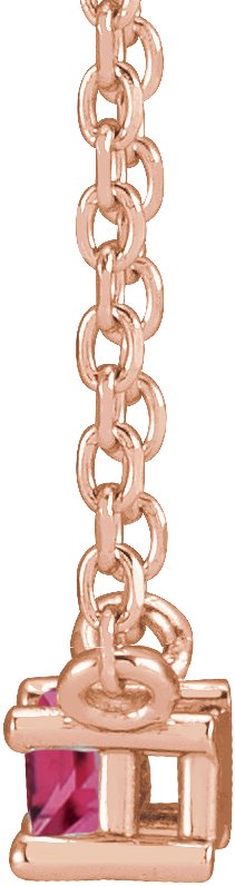14K Gold Straight Baguette Natural Pink Tourmaline Solitaire Necklace - Rose Gold - view 2
