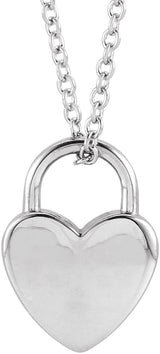 Platinum Engravable Heart Lock Necklace or Pendant
