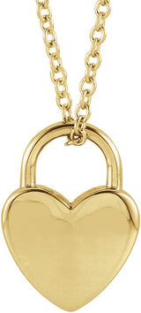14K Gold Engravable Heart Lock Necklace or Pendant - Yellow Gold