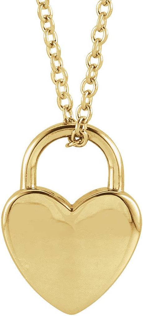 14K Gold Engravable Heart Lock Necklace or Pendant - Yellow Gold