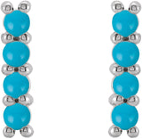 Platinum Round Natural Turquoise Cabochon Bar Earrings - view 2