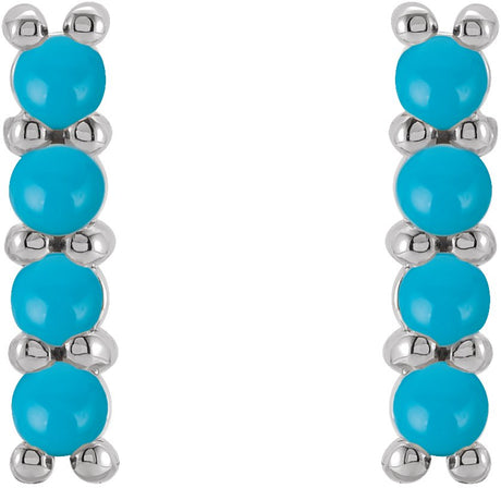 Platinum Round Natural Turquoise Cabochon Bar Earrings - view 2