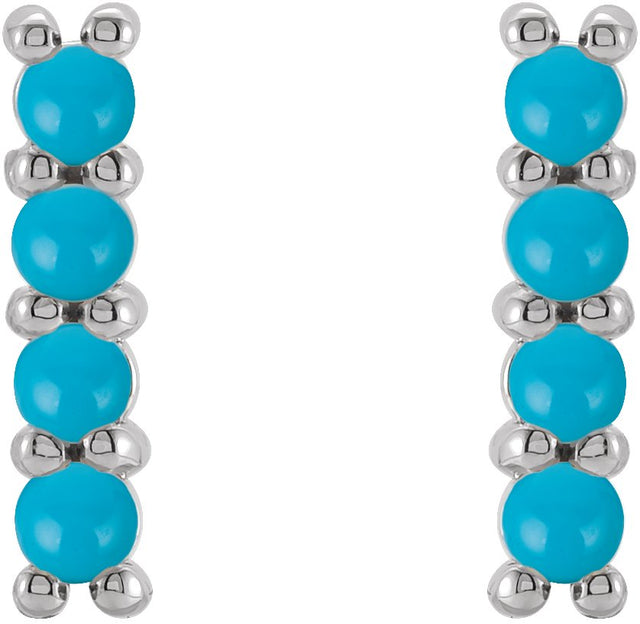 Platinum Round Natural Turquoise Cabochon Bar Earrings - view 2