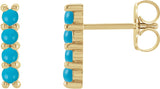 14K Gold Round Natural Turquoise Cabochon Bar Earrings - Yellow Gold