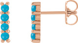 14K Gold Round Natural Turquoise Cabochon Bar Earrings - Rose Gold