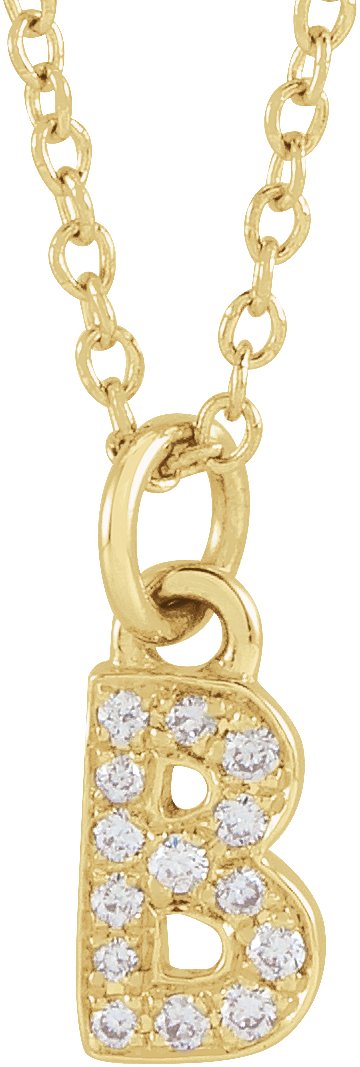 14K Gold Round Natural Diamond Petite Initial Necklace - Yellow Gold