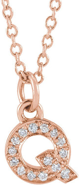 14K Gold Round Natural Diamond Petite Initial Necklace - Rose Gold