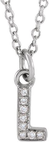 14K Gold Round Natural Diamond Petite Initial Necklace - White Gold