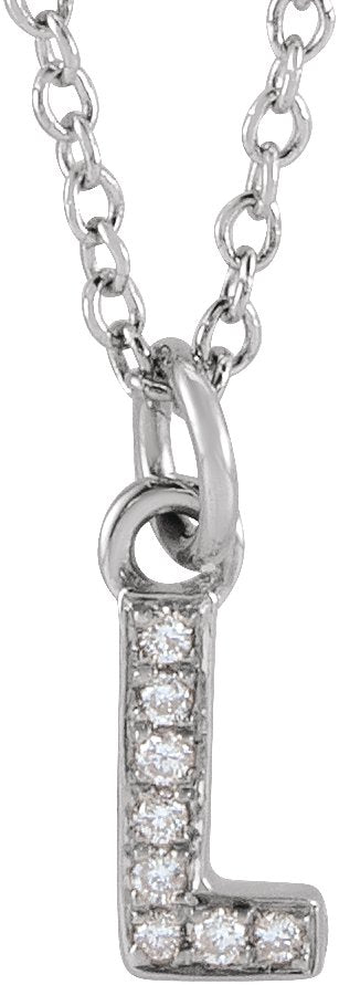 14K Gold Round Natural Diamond Petite Initial Necklace - White Gold