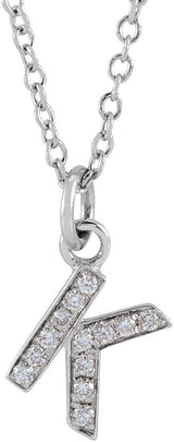 14K Gold Round Natural Diamond Petite Initial Necklace - White Gold