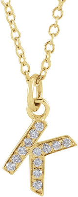 14K Gold Round Natural Diamond Petite Initial Necklace - Yellow Gold