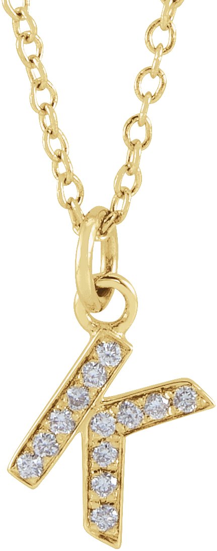 14K Gold Round Natural Diamond Petite Initial Necklace - Yellow Gold