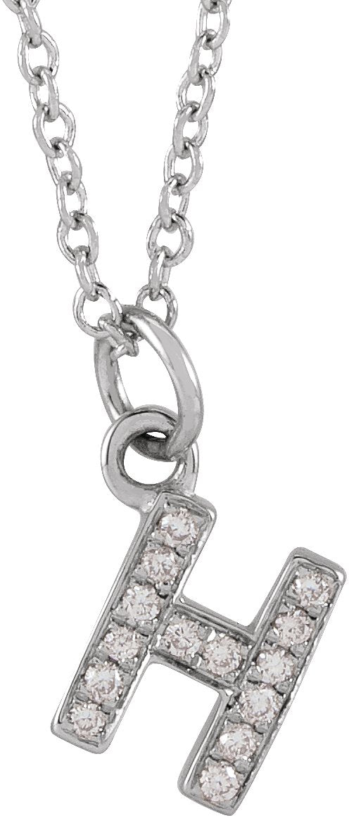 14K Gold Round Natural Diamond Petite Initial Necklace - White Gold