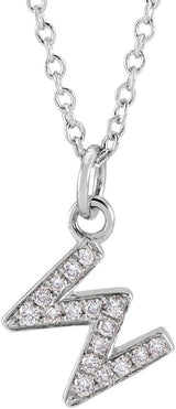14K Gold Round Natural Diamond Petite Initial Necklace - White Gold