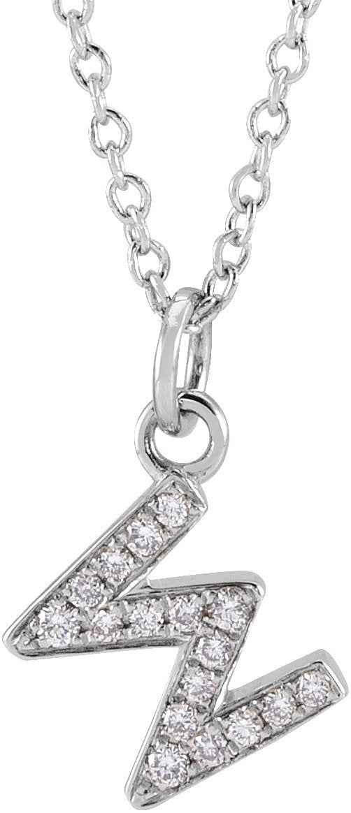 14K Gold Round Natural Diamond Petite Initial Necklace - White Gold