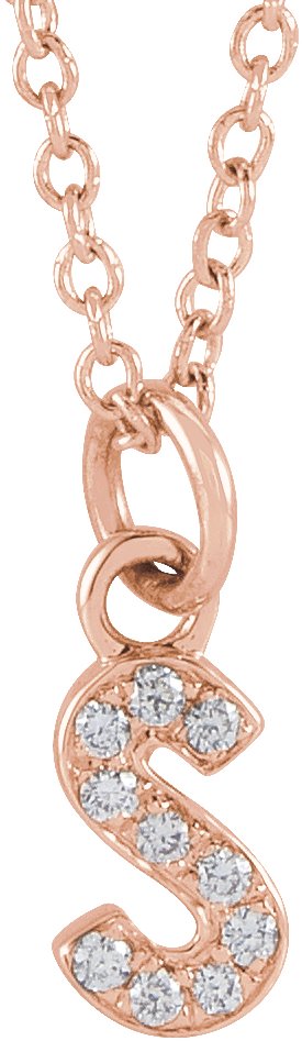 14K Gold Round Natural Diamond Petite Initial Necklace - Rose Gold