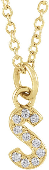 14K Gold Round Natural Diamond Petite Initial Necklace - Yellow Gold
