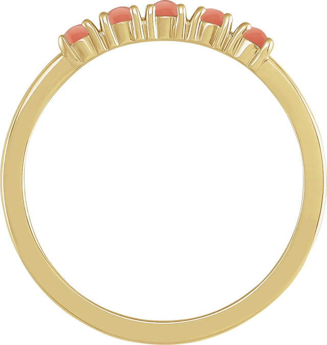 14K Gold Natural Pink Coral Cabochon Stackable Ring - Yellow Gold - view 2