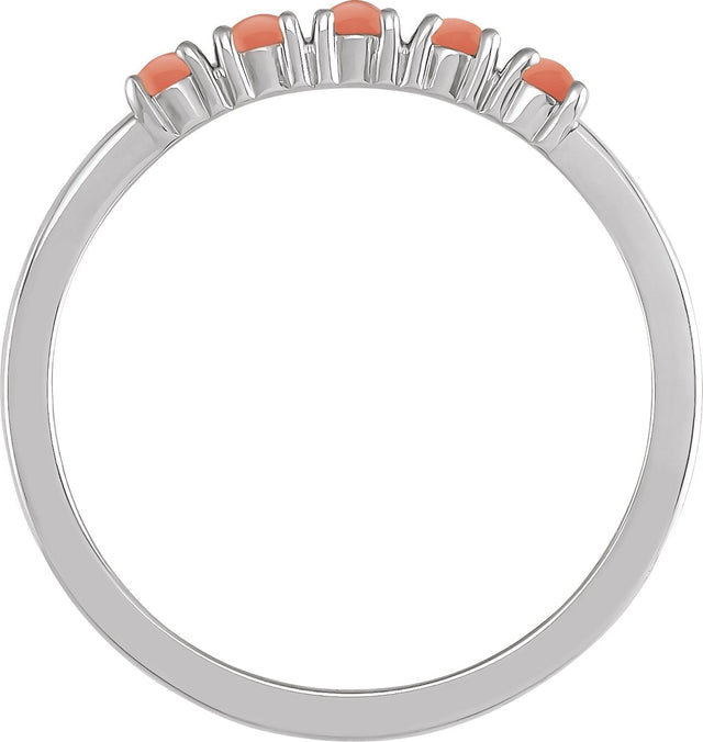 Platinum Natural Pink Coral Cabochon Stackable Ring - view 2