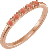 14K Gold Natural Pink Coral Cabochon Stackable Ring - Rose Gold