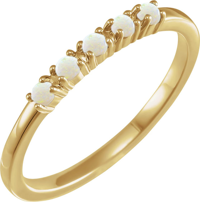 14K Gold Natural White Opal Cabochon Stackable Ring - Yellow Gold