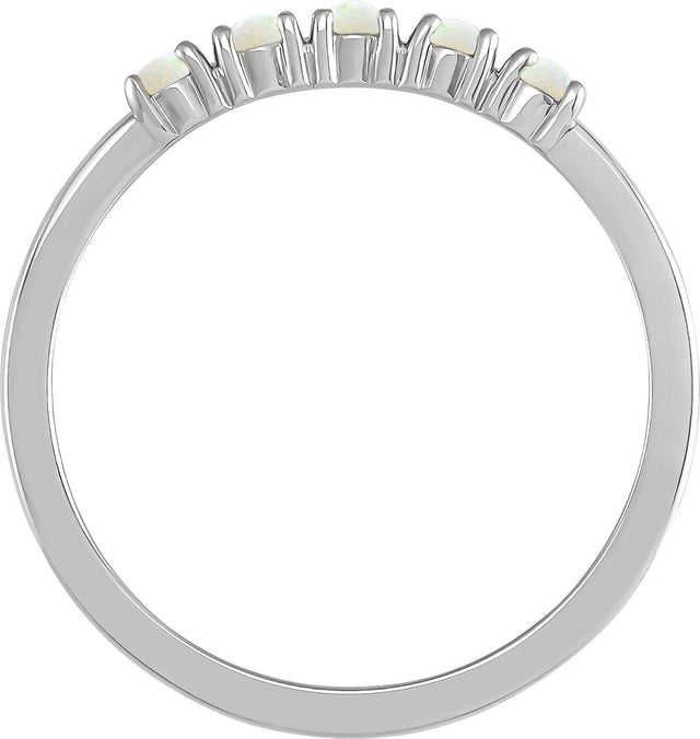 Platinum Natural White Opal Cabochon Stackable Ring - view 2