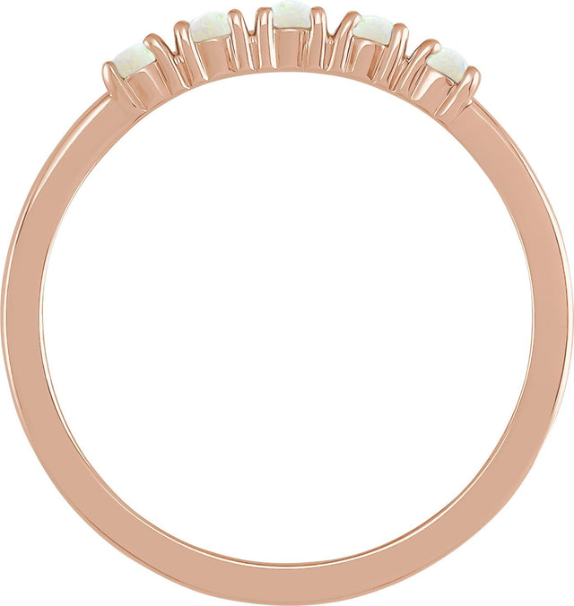 14K Gold Natural White Opal Cabochon Stackable Ring - Rose Gold - view 2