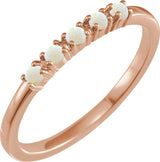 14K Gold Natural White Opal Cabochon Stackable Ring - Rose Gold