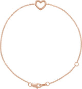 14K Gold Heart Bracelet – 12.1x8mm - Rose Gold