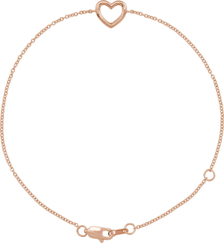 14K Gold Heart Bracelet – 12.1x8mm - Rose Gold
