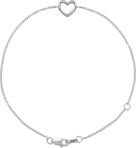 14K Gold Heart Bracelet – 12.1x8mm - White Gold