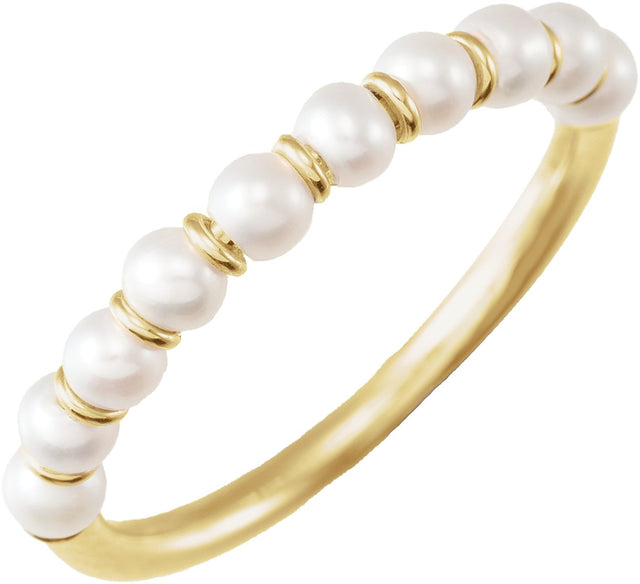 14K Gold Cultured White Freshwater Pearl Freshwater Pearl Ring – 3 mm - Yellow Gold