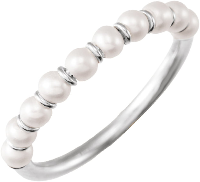 14K Gold Cultured White Freshwater Pearl Freshwater Pearl Ring – 3 mm - White Gold