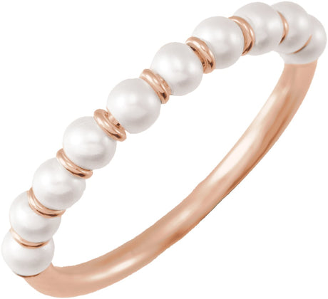 14K Gold Cultured White Freshwater Pearl Freshwater Pearl Ring – 3 mm - Rose Gold