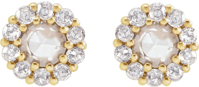 14K Gold Round Natural Diamond Rose-Cut Halo-Style Earrings - Yellow Gold - view 2