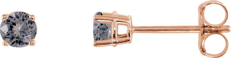 14K Gold Natural Gray Spinel Round 4-Prong Lightweight Stud Earrings - Rose Gold