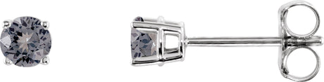 14K Gold Natural Gray Spinel Round 4-Prong Lightweight Stud Earrings - White Gold