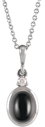 Platinum Oval Natural Black Onyx & Natural Diamond Cabochon Bezel-Set Necklace or Pendant