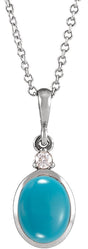 Platinum Oval Natural Turquoise & Natural Diamond Cabochon Bezel-Set Necklace or Pendant