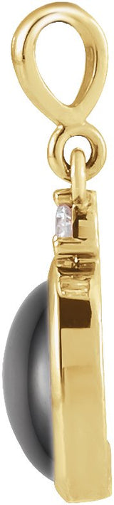 14K Gold Oval Natural Black Onyx & Natural Diamond Cabochon Bezel-Set Necklace or Pendant - Yellow Gold - view 2